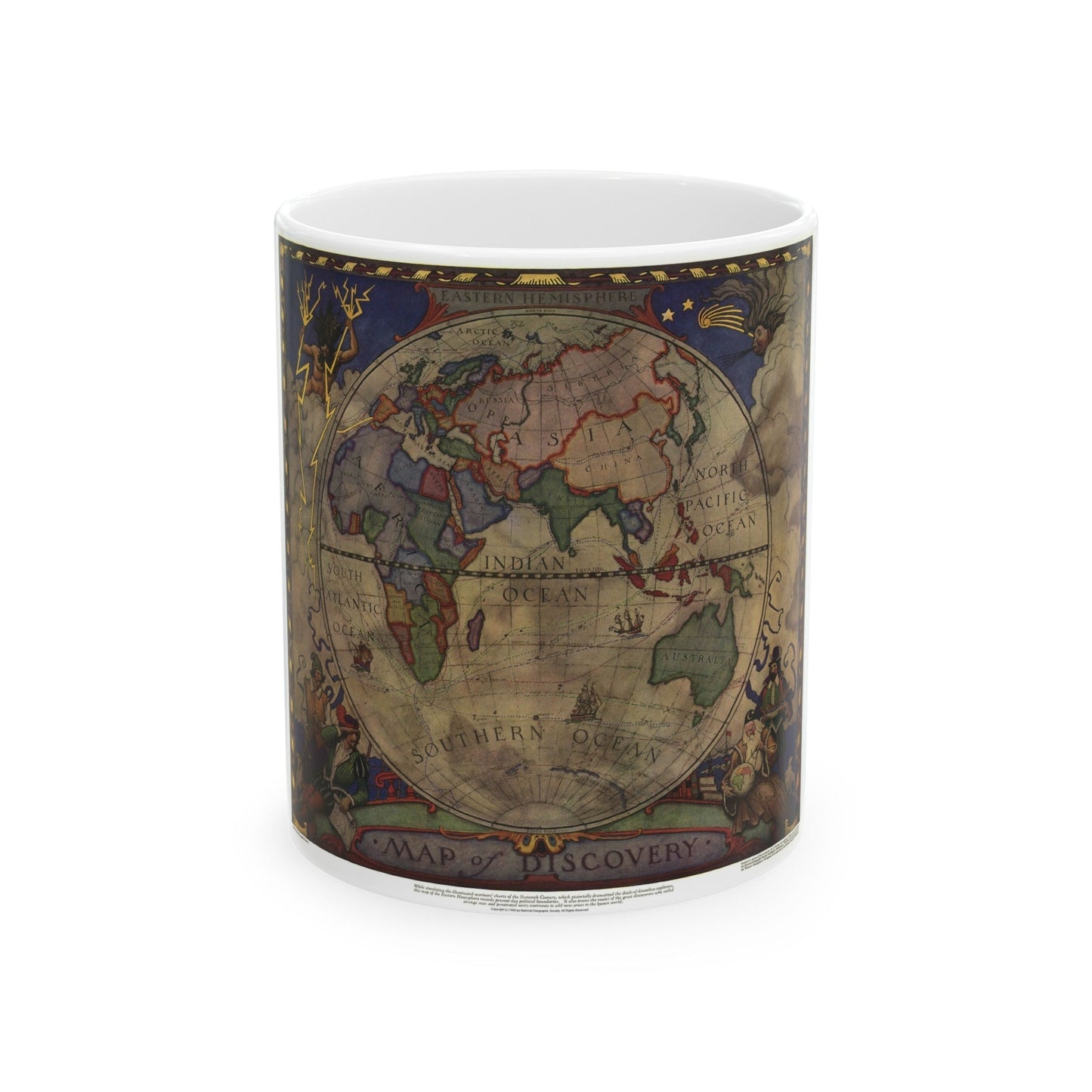 Map of Discovery- Eastern Hemisphere (1928) (Map) White Coffee Mug-11oz-The Sticker Space