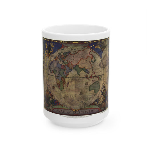 Map of Discovery- Eastern Hemisphere (1928) (Map) White Coffee Mug-15oz-The Sticker Space