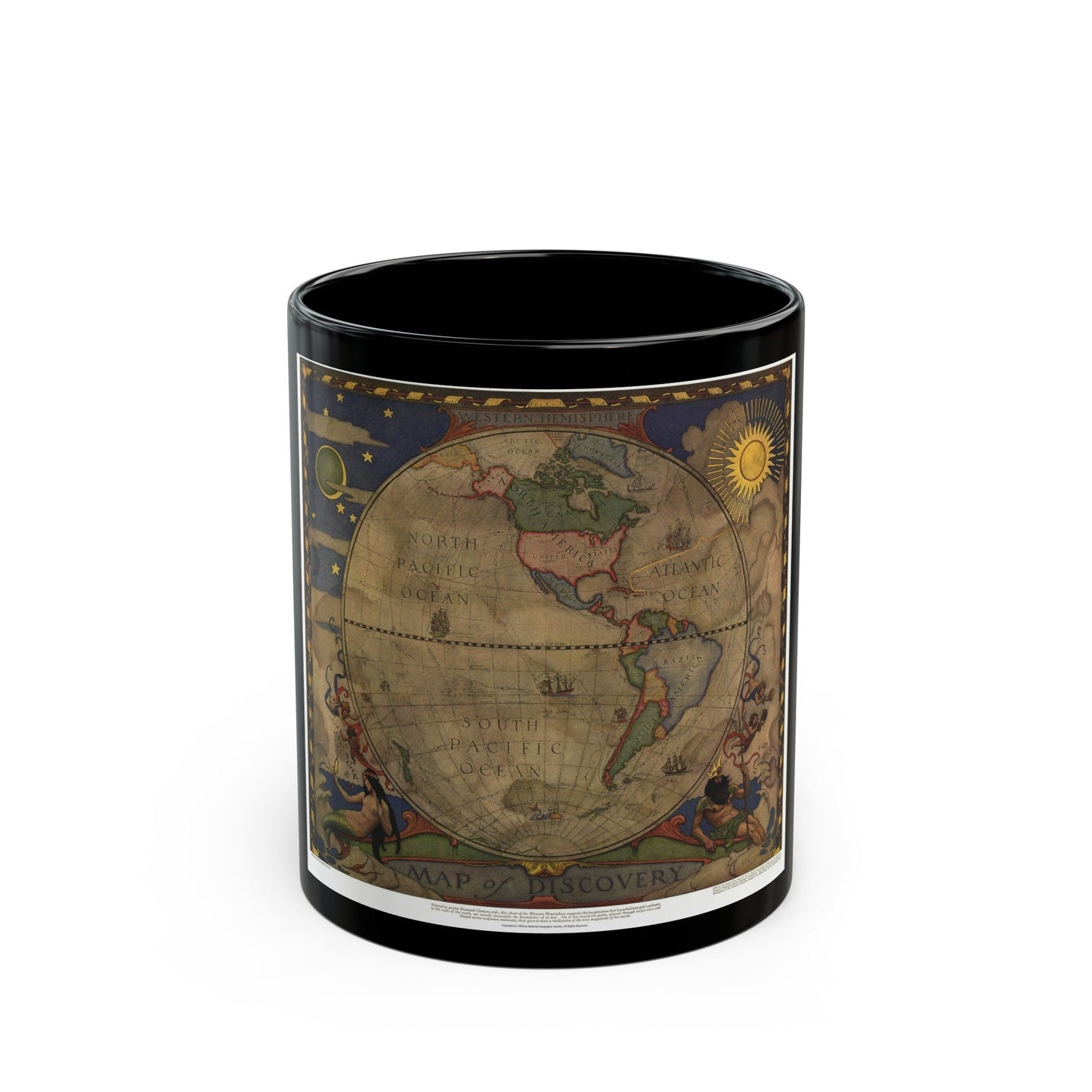 Map of Discovery- Western Hemisphere (1928) (Map) Black Coffee Mug-11oz-The Sticker Space