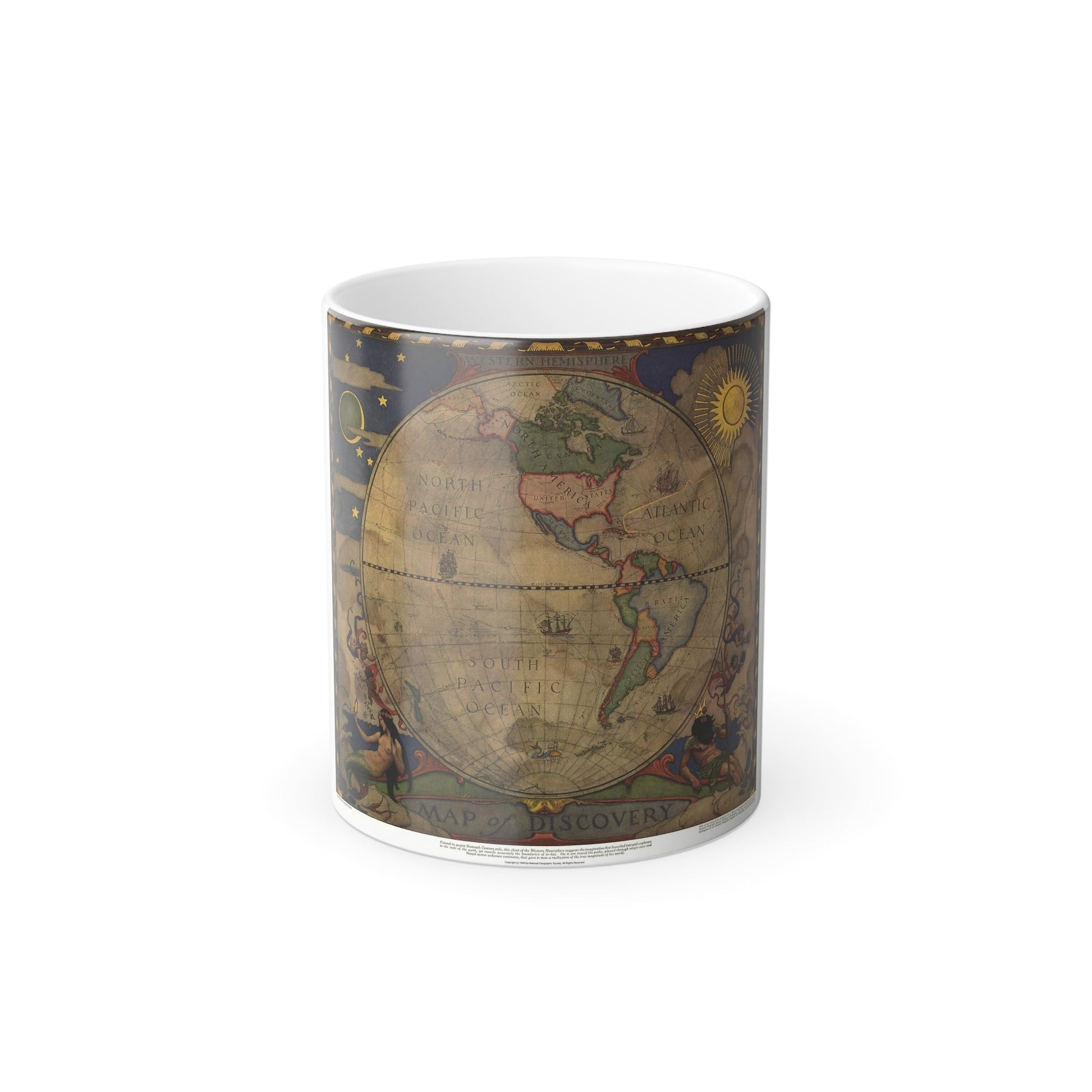 Map of Discovery- Western Hemisphere (1928) (Map) Color Changing Mug 11oz-11oz-The Sticker Space