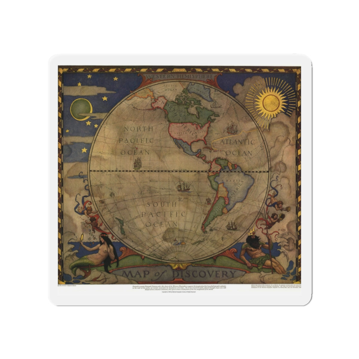 Map of Discovery- Western Hemisphere (1928) (Map) Refrigerator Magnet-2" x 2"-The Sticker Space