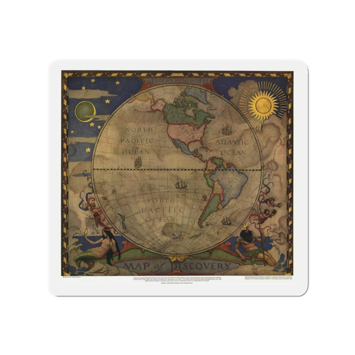 Map of Discovery- Western Hemisphere (1928) (Map) Refrigerator Magnet-3" x 3"-The Sticker Space