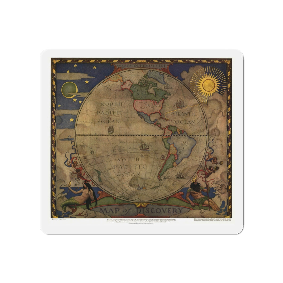 Map of Discovery- Western Hemisphere (1928) (Map) Refrigerator Magnet-4" x 4"-The Sticker Space