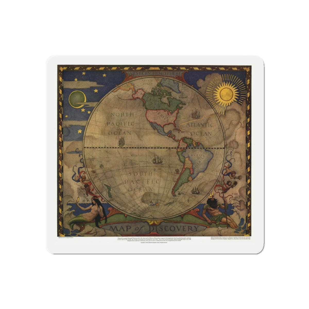 Map of Discovery- Western Hemisphere (1928) (Map) Refrigerator Magnet-5" x 5"-The Sticker Space