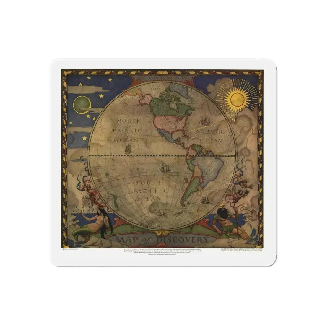 Map of Discovery- Western Hemisphere (1928) (Map) Refrigerator Magnet 6 Inch - The Sticker Space