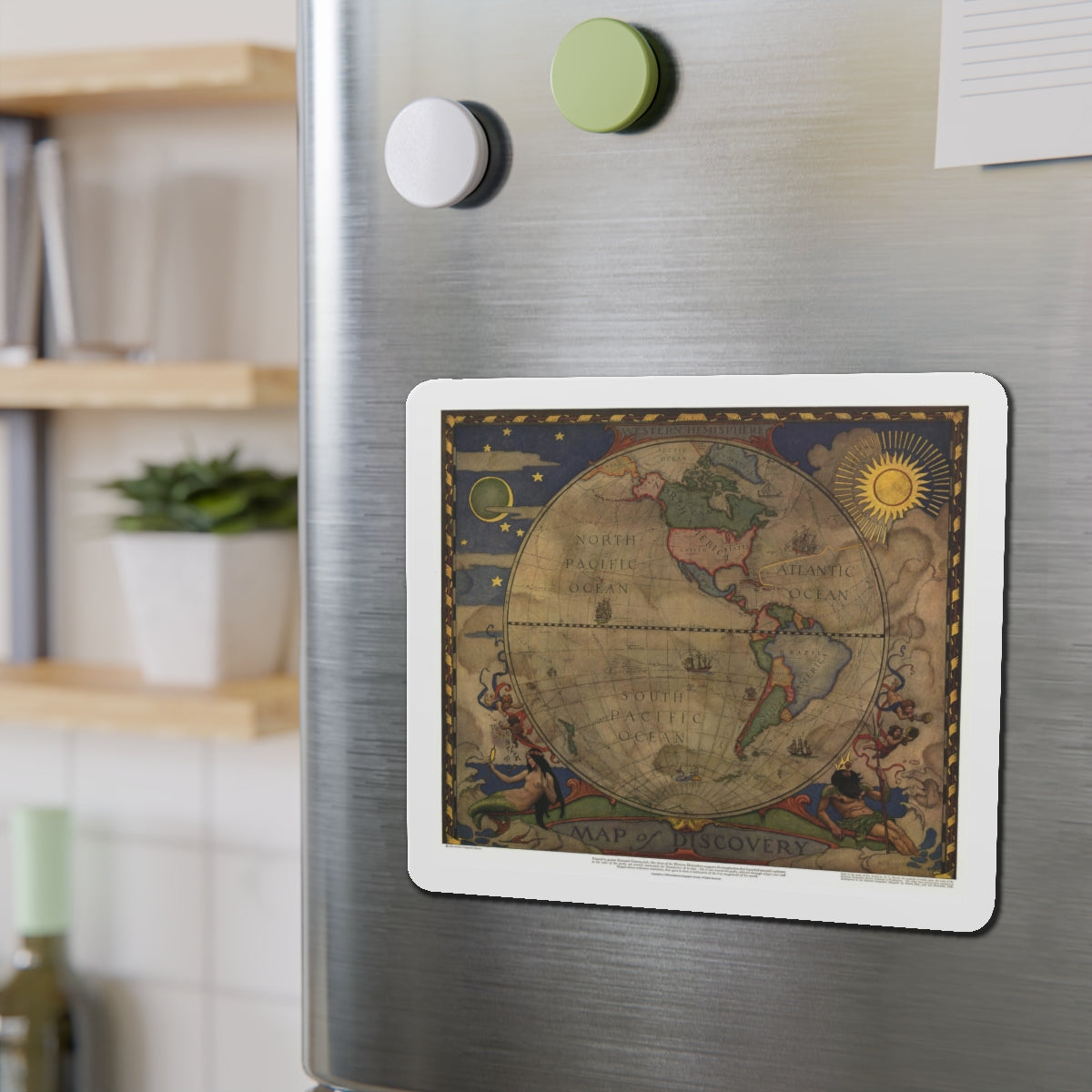 Map of Discovery- Western Hemisphere (1928) (Map) Refrigerator Magnet-The Sticker Space