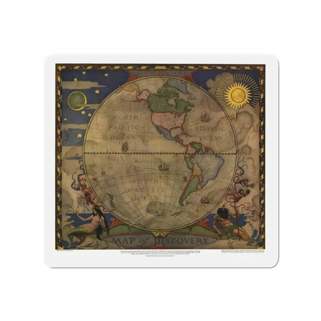 Map of Discovery- Western Hemisphere (1928) (Map) Refrigerator Magnet - The Sticker Space