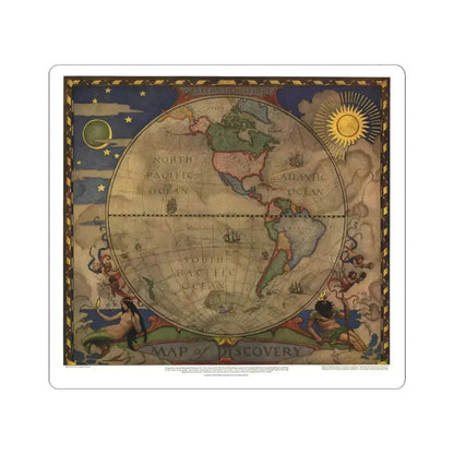 Map of Discovery- Western Hemisphere (1928) (Map) STICKER Vinyl Kiss-Cut Decal 4 Inch White - The Sticker Space