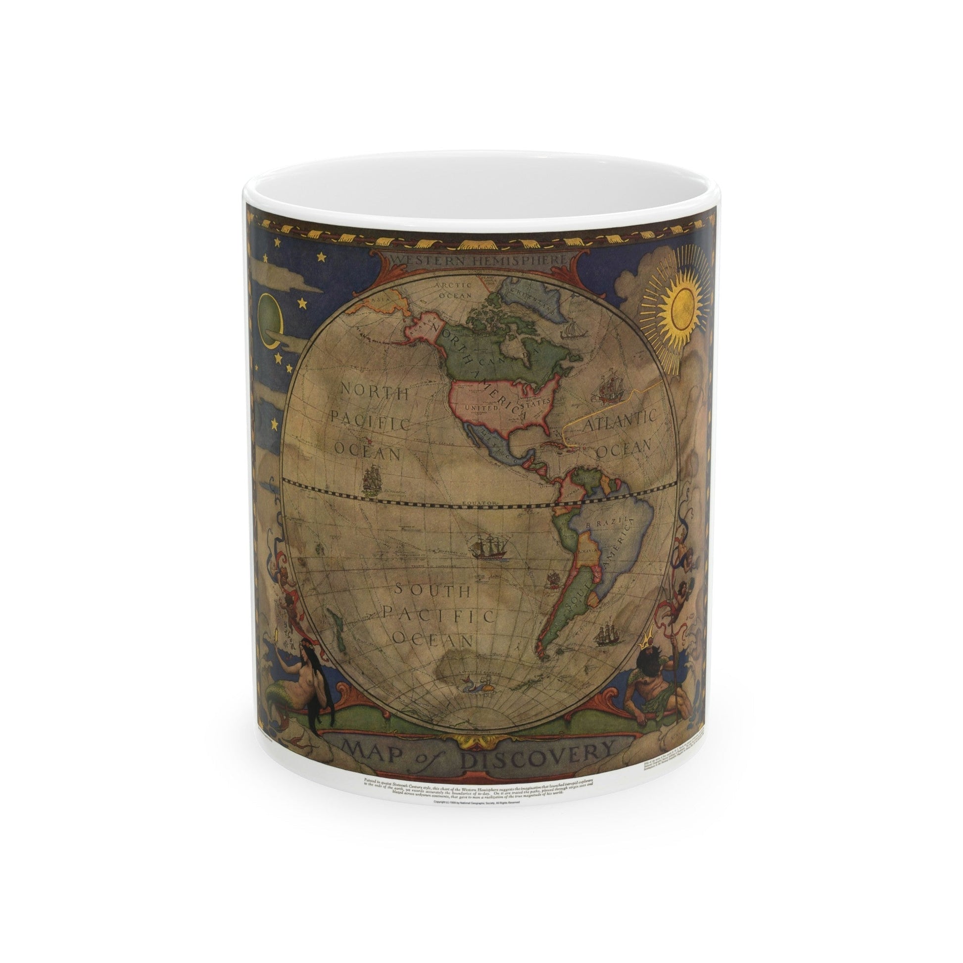 Map of Discovery- Western Hemisphere (1928) (Map) White Coffee Mug-11oz-The Sticker Space