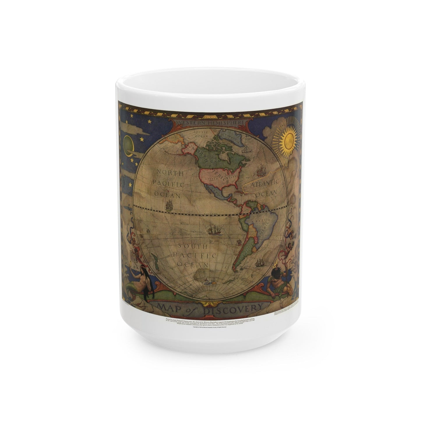 Map of Discovery- Western Hemisphere (1928) (Map) White Coffee Mug-15oz-The Sticker Space