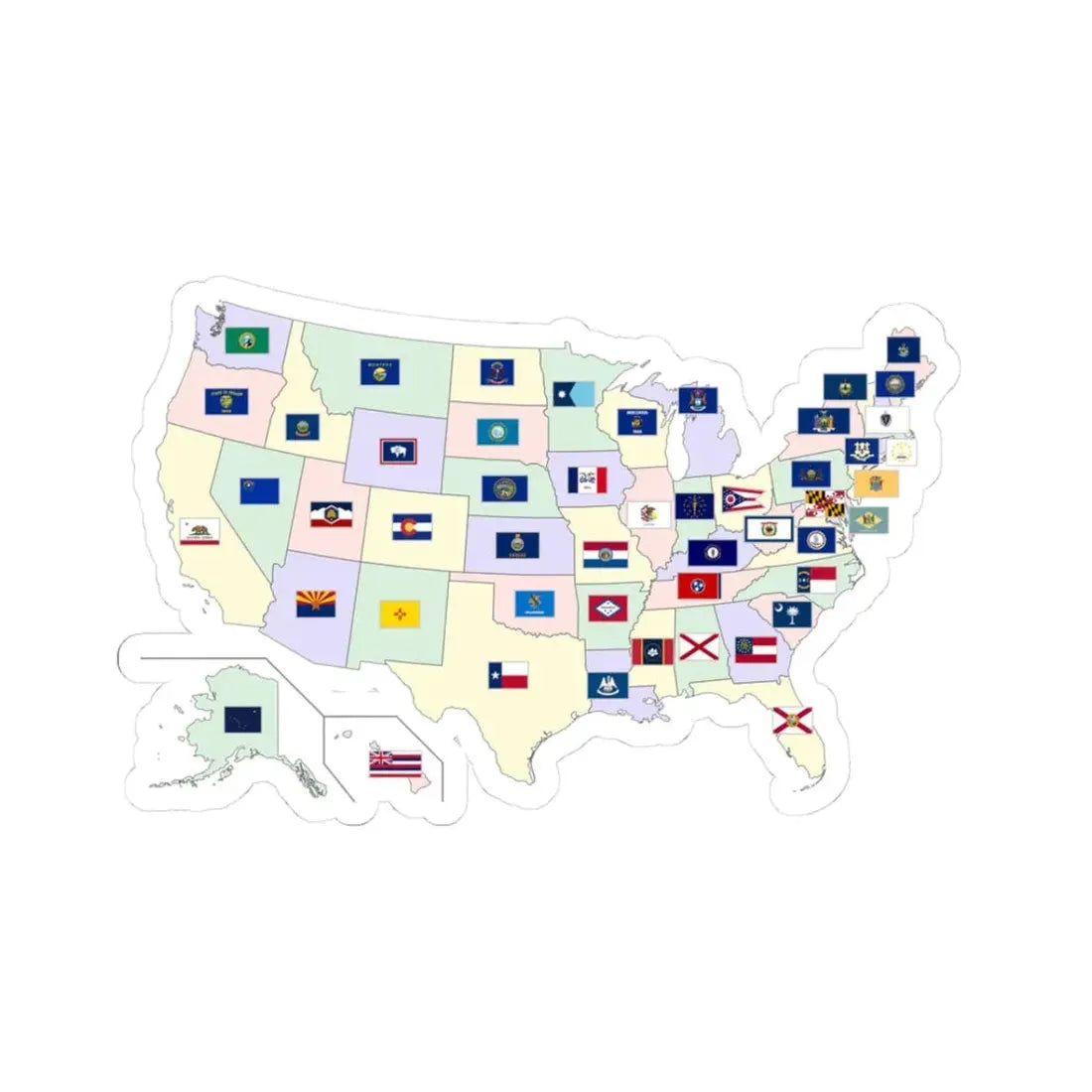 Map of the United States with flags (United States) STICKER Vinyl Kiss-Cut Decal 3 Inch White - The Sticker Space