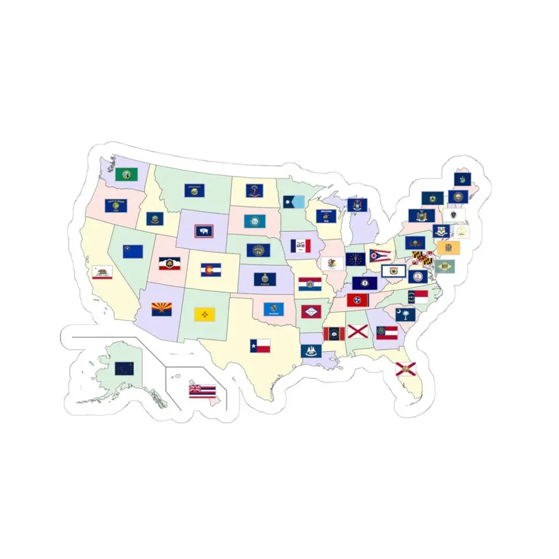 Map of the United States with flags (United States) STICKER Vinyl Kiss-Cut Decal 4 Inch White - The Sticker Space