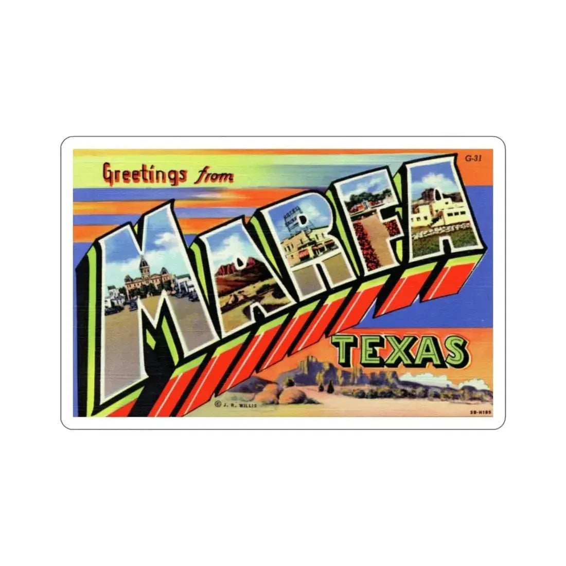 Marfa Texas (Greeting Cards) STICKER Vinyl Die-Cut Decal 3 Inch - The Sticker Space