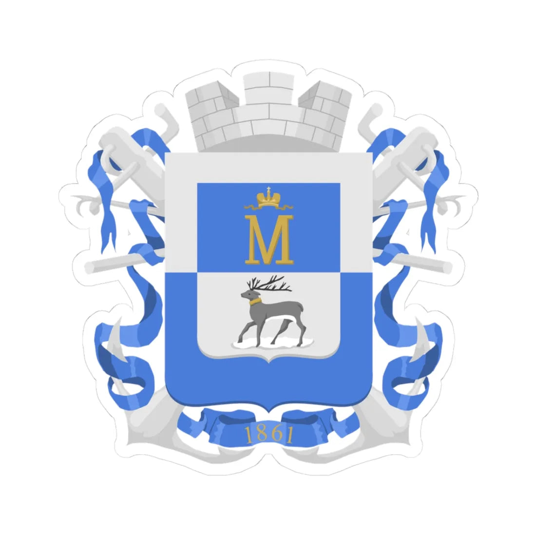 Mariehamn coat of arms 1881 (Finland) (Coat of Arms) STICKER Vinyl Kiss-Cut Decal 3 Inch White - The Sticker Space