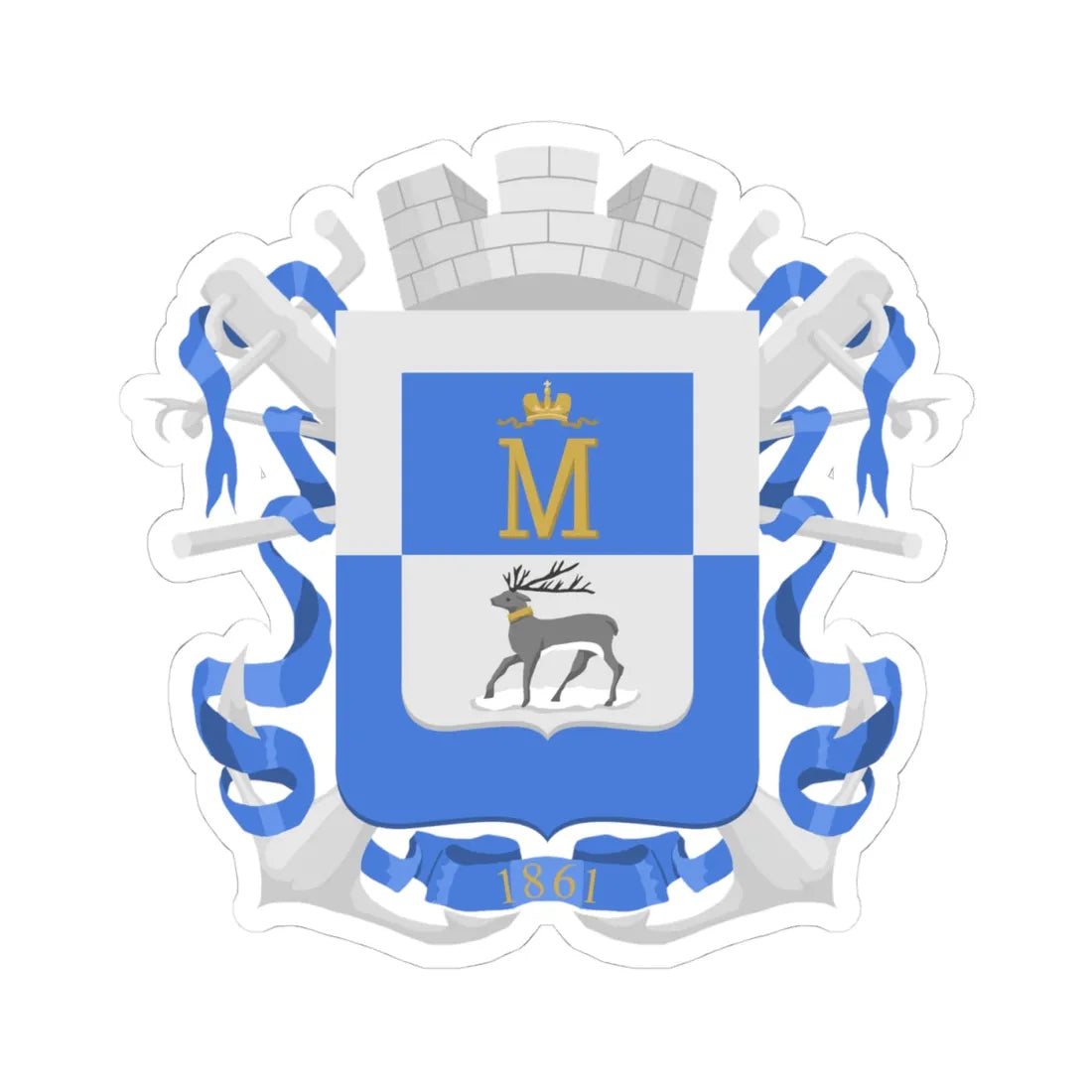 Mariehamn coat of arms 1881 (Finland) (Coat of Arms) STICKER Vinyl Kiss-Cut Decal 4 Inch White - The Sticker Space