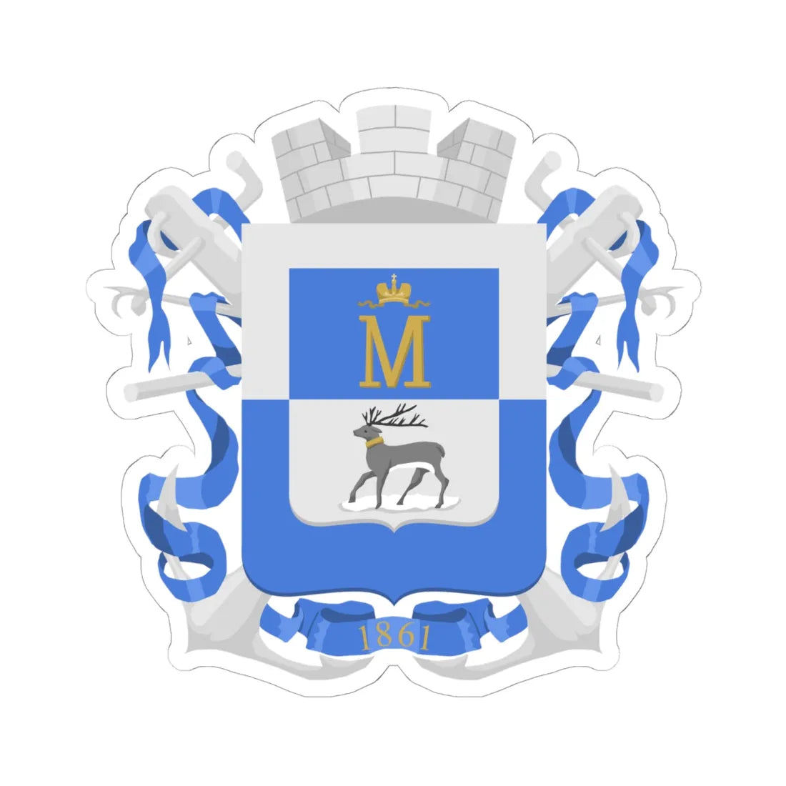 Mariehamn coat of arms 1881 (Finland) (Coat of Arms) STICKER Vinyl Kiss-Cut Decal 6 Inch White - The Sticker Space