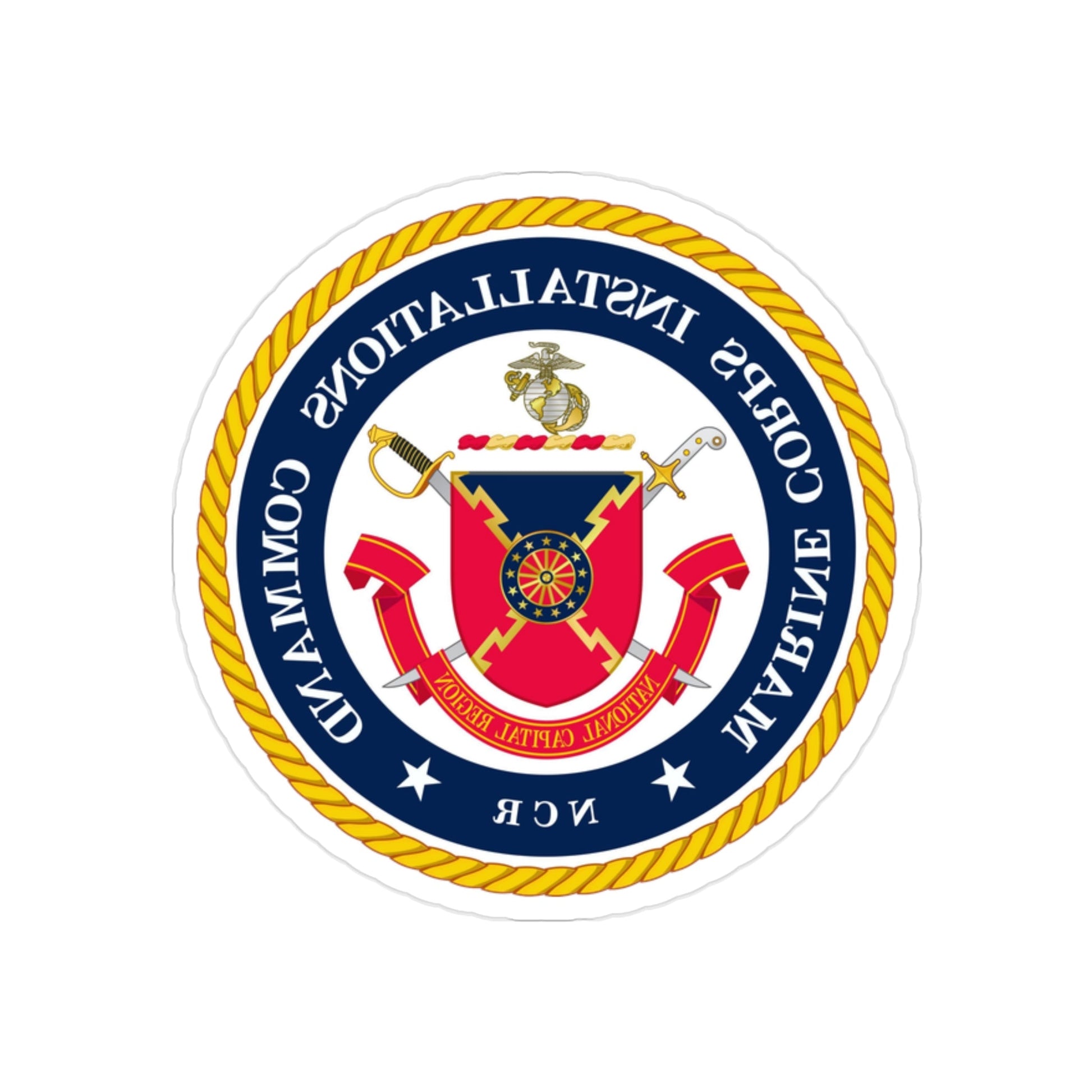 Marine Corps Installations Command National Capital Region (USMC) REVERSE PRINT Transparent STICKER-2" × 2"-The Sticker Space