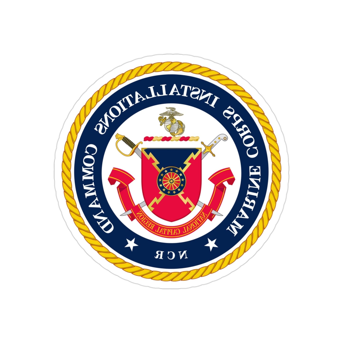 Marine Corps Installations Command National Capital Region (USMC) REVERSE PRINT Transparent STICKER-3" × 3"-The Sticker Space