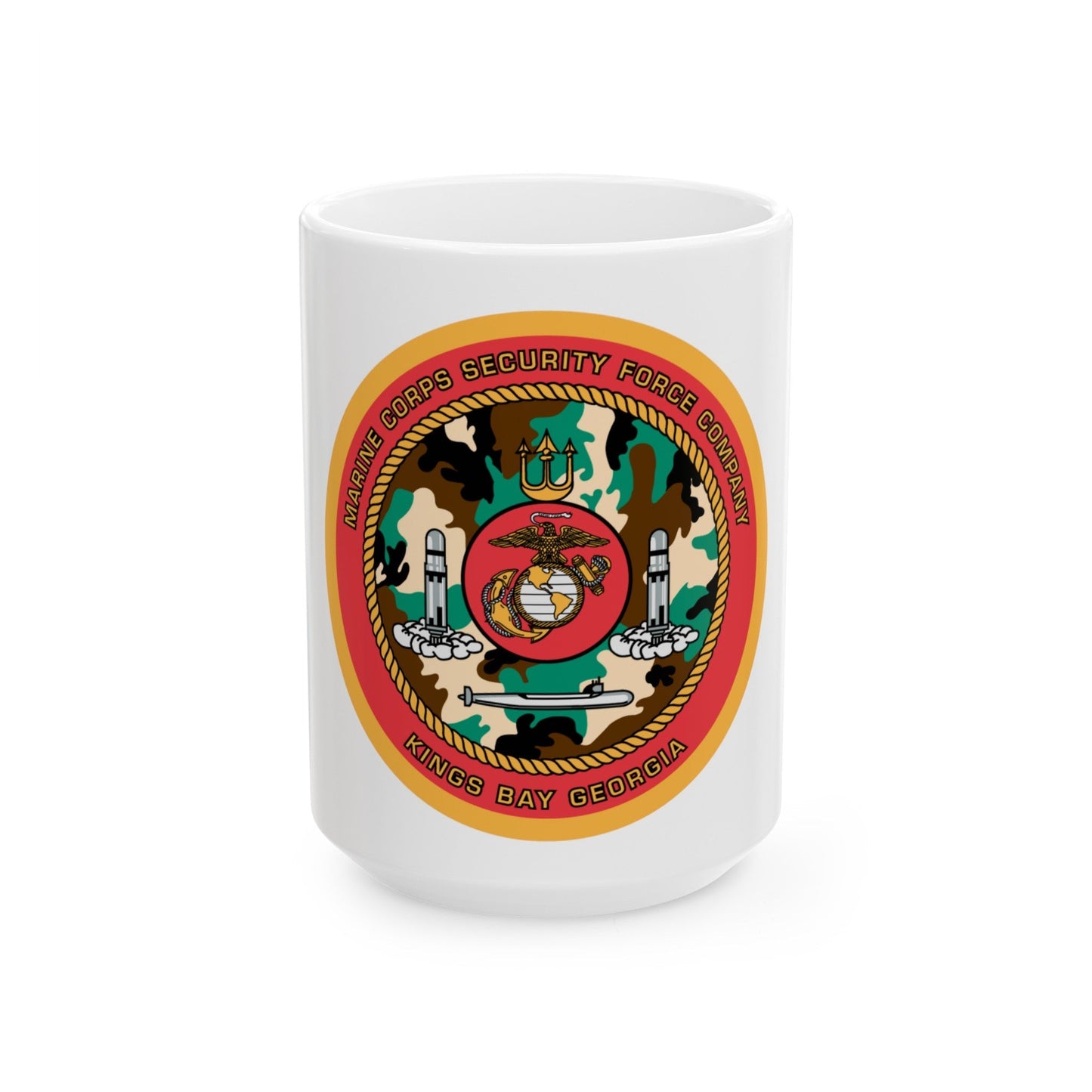 Marine Corps Security Force Company Kings Bay Georgia (USMC) White Coffee Mug-15oz-The Sticker Space