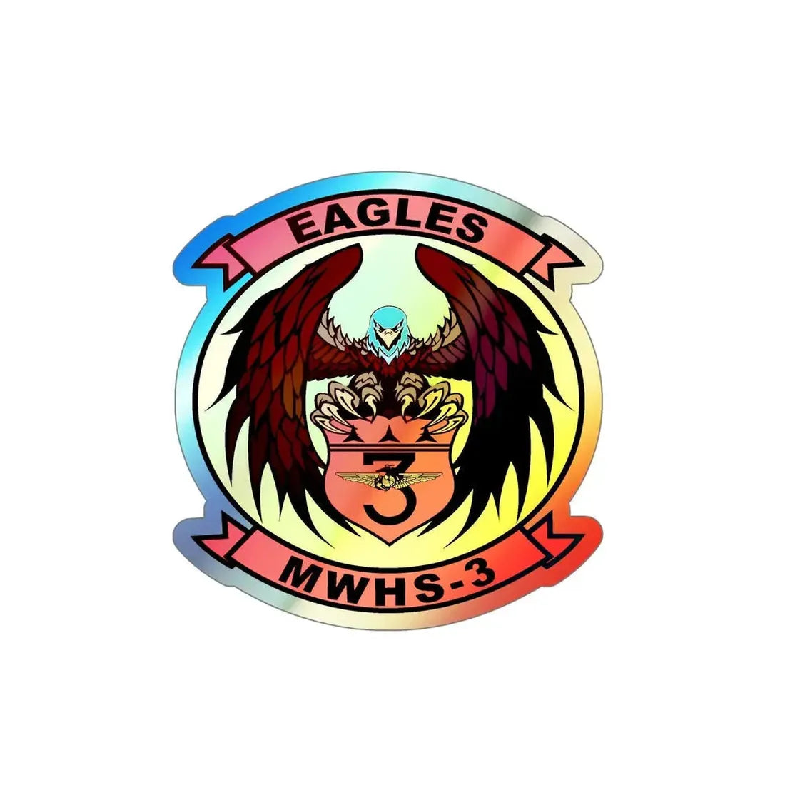 Marine Wing Headquarters Squadron 3 (USMC) Holographic STICKER Die-Cut Vinyl Decal 6 Inch Holographic - The Sticker Space