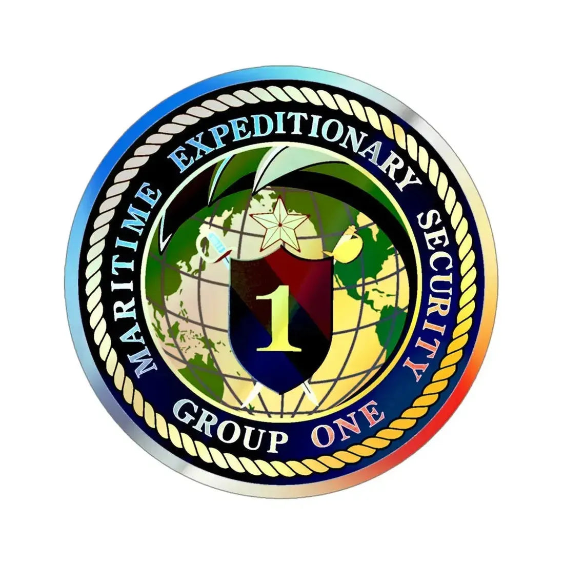 Maritime Expeditionary Grp 1 (U.S. Navy) Holographic STICKER Die-Cut Vinyl Decal 4 Inch Holographic - The Sticker Space