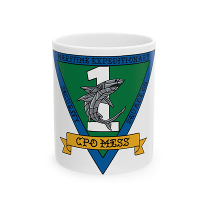 Maritime Expeditionary Security Sq One CPO MESS (U.S. Navy) White Coffee Mug-11oz-The Sticker Space