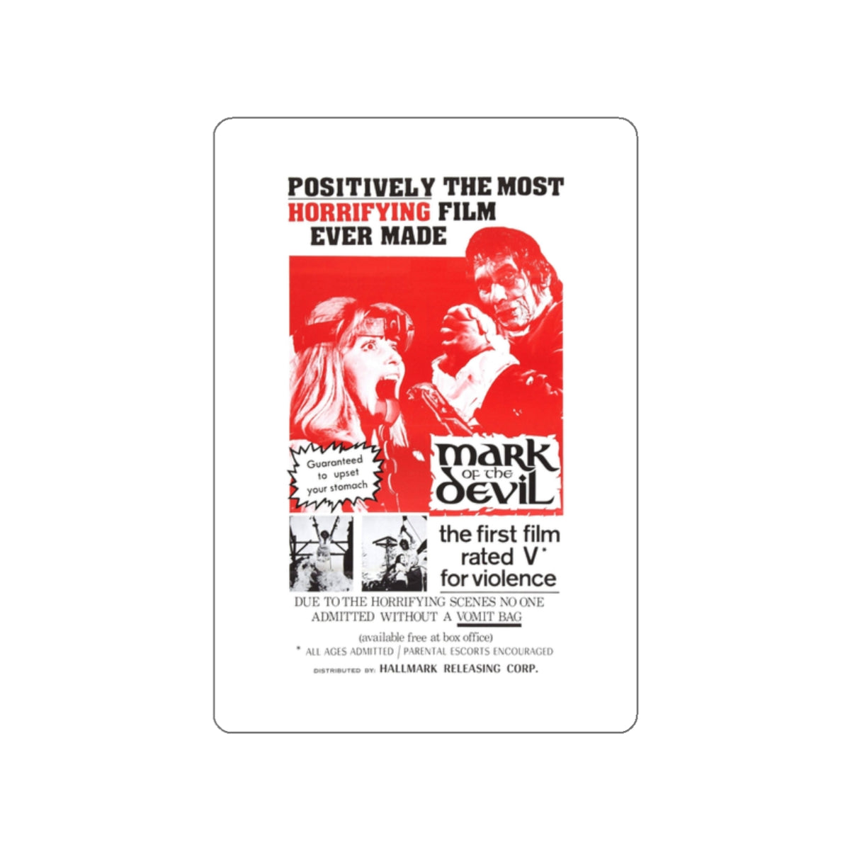 MARK OF THE DEVIL 1970 Movie Poster STICKER Vinyl Die-Cut Decal-2 Inch-The Sticker Space