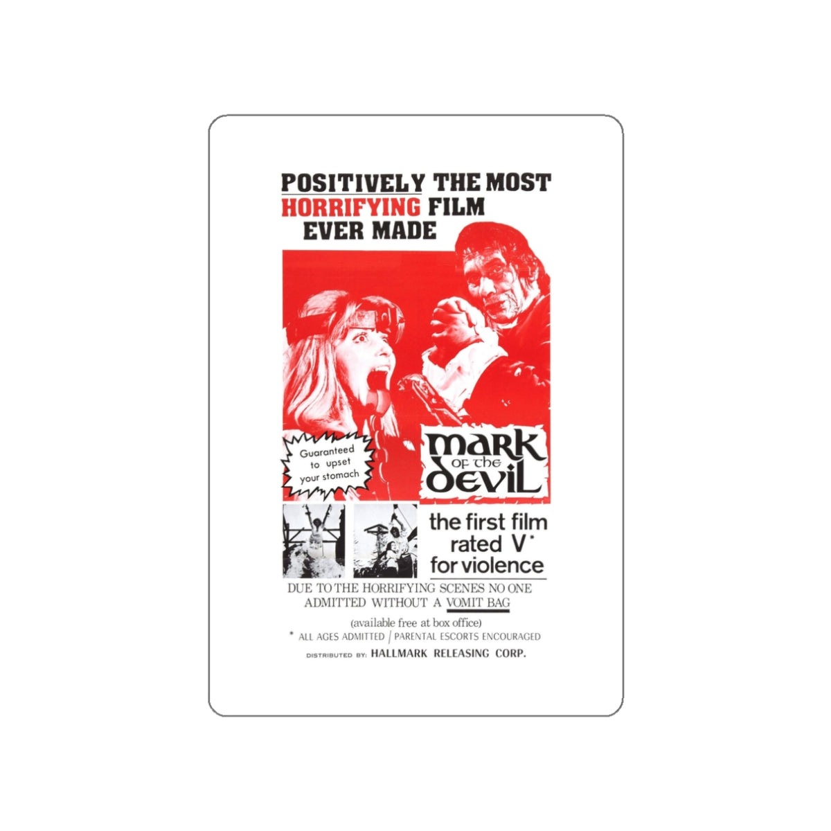 MARK OF THE DEVIL 1970 Movie Poster STICKER Vinyl Die-Cut Decal-3 Inch-The Sticker Space