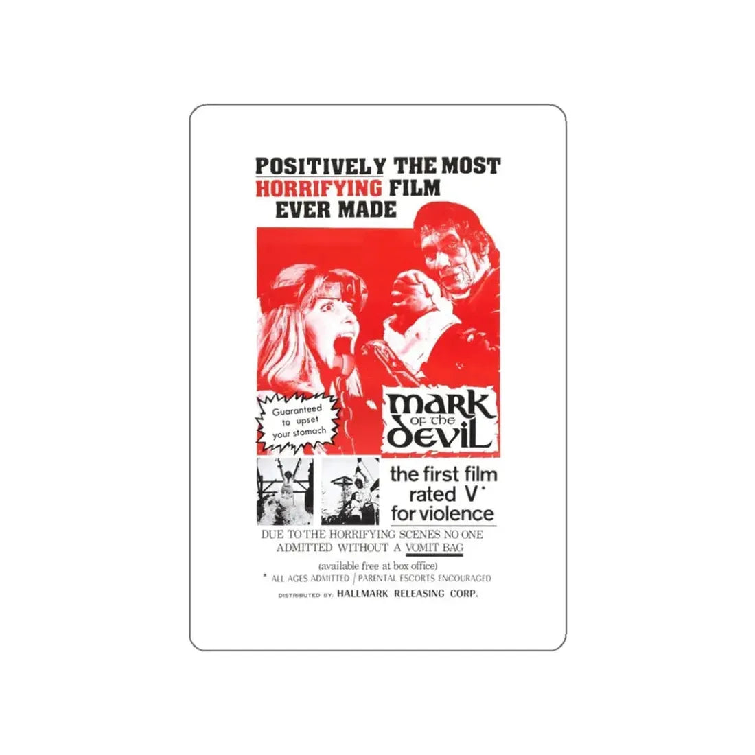 MARK OF THE DEVIL 1970 Movie Poster STICKER Vinyl Die-Cut Decal 3 Inch - The Sticker Space