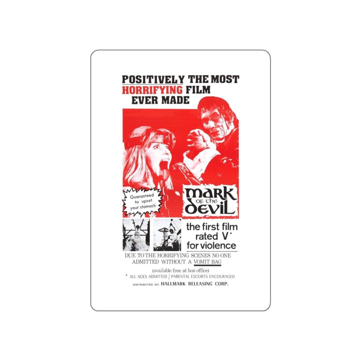 MARK OF THE DEVIL 1970 Movie Poster STICKER Vinyl Die-Cut Decal-4 Inch-The Sticker Space