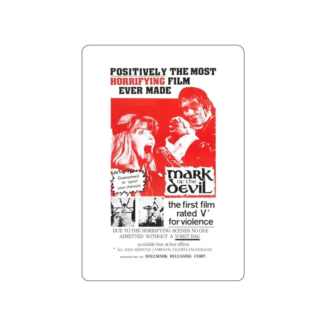 MARK OF THE DEVIL 1970 Movie Poster STICKER Vinyl Die-Cut Decal 4 Inch - The Sticker Space