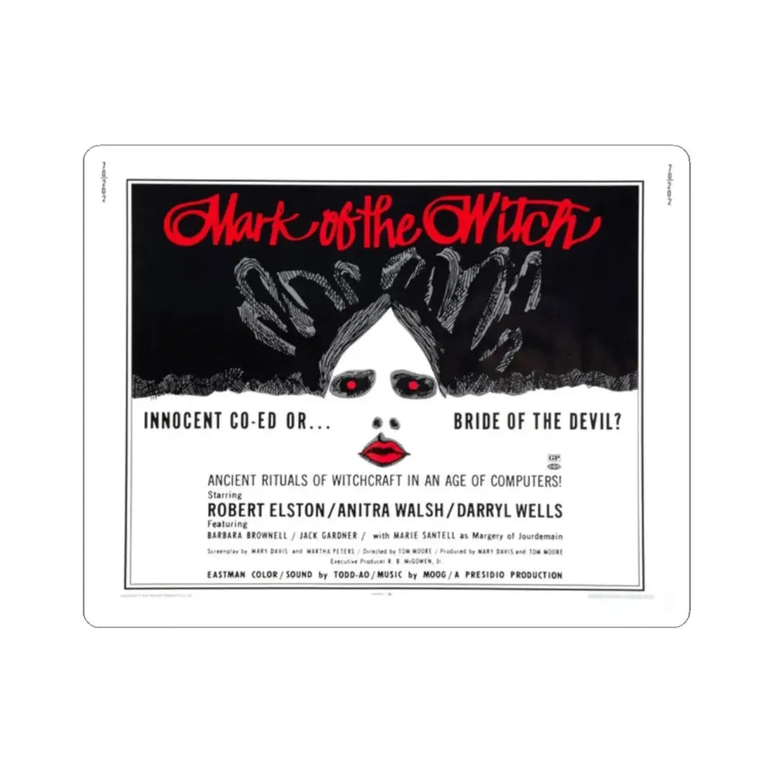 MARK OF THE WITCH (2) 1970 Movie Poster - STICKER Vinyl Kiss-Cut Decal 2 Inch White - The Sticker Space