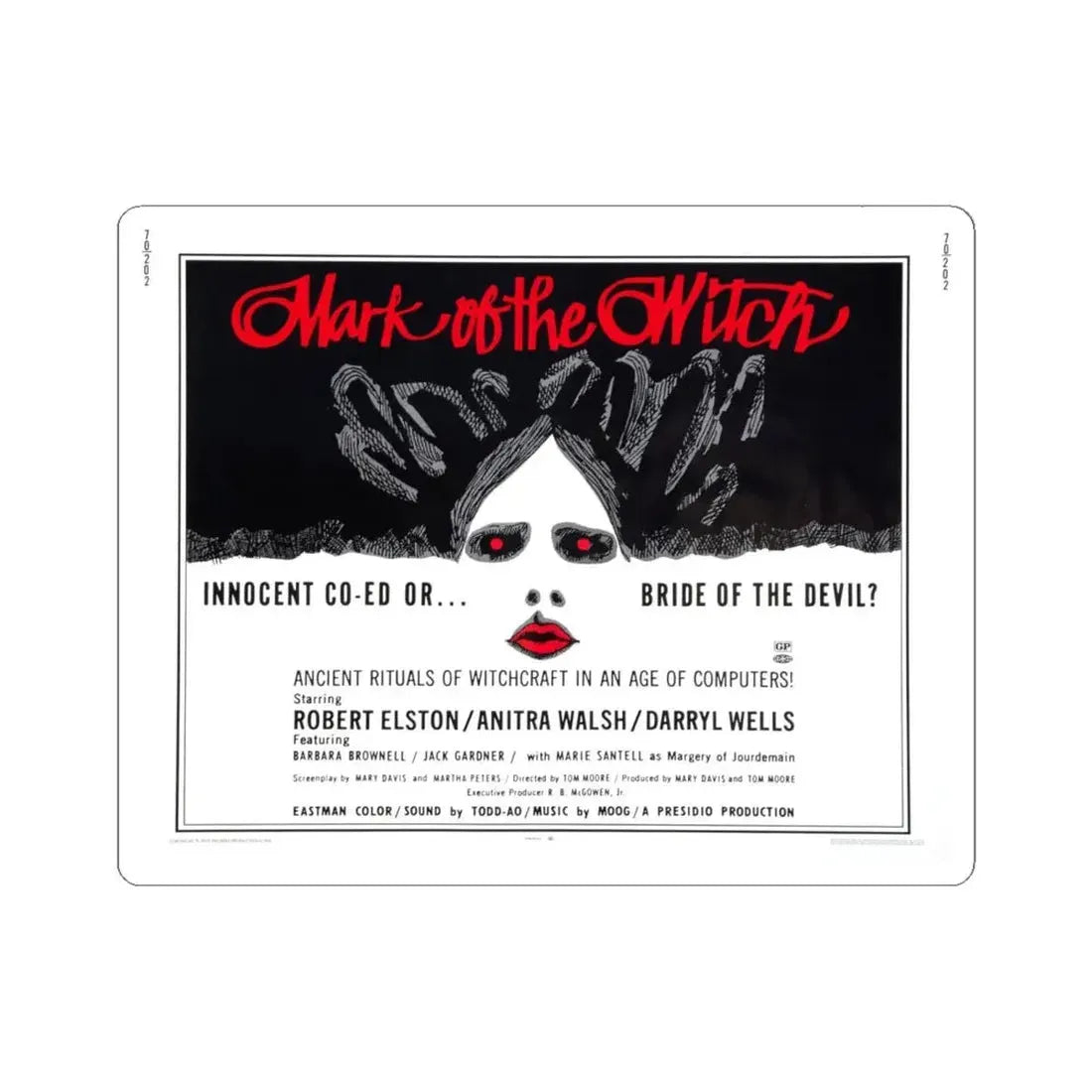 MARK OF THE WITCH (2) 1970 Movie Poster - STICKER Vinyl Kiss-Cut Decal 6 Inch White - The Sticker Space