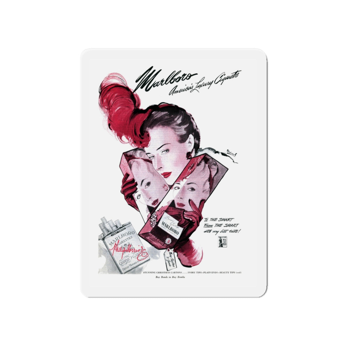 Marlboro advertisement, Cosmopolitan, Januare 1944 (Magazine Illustration) Refrigerator Magnet