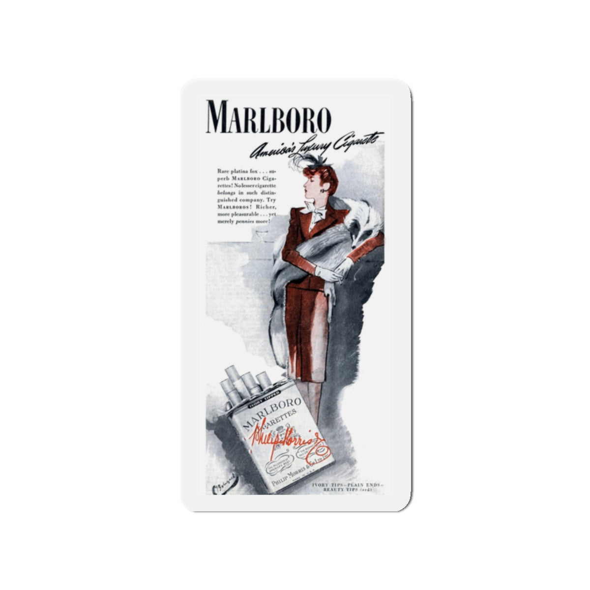 Marlboro advertisement, Cosmopolitan, October 1943 (Magazine Illustration) Refrigerator Magnet