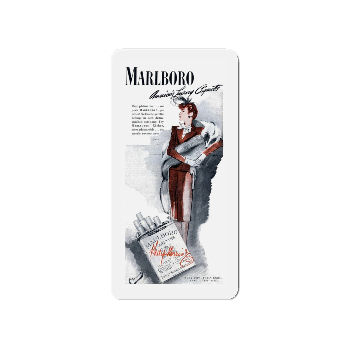 Marlboro advertisement, Cosmopolitan, October 1943 (Magazine Illustration) Refrigerator Magnet