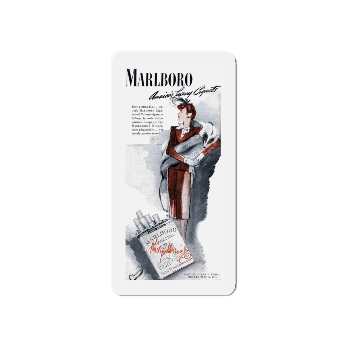 Marlboro advertisement, Cosmopolitan, October 1943 (Magazine Illustration) Refrigerator Magnet