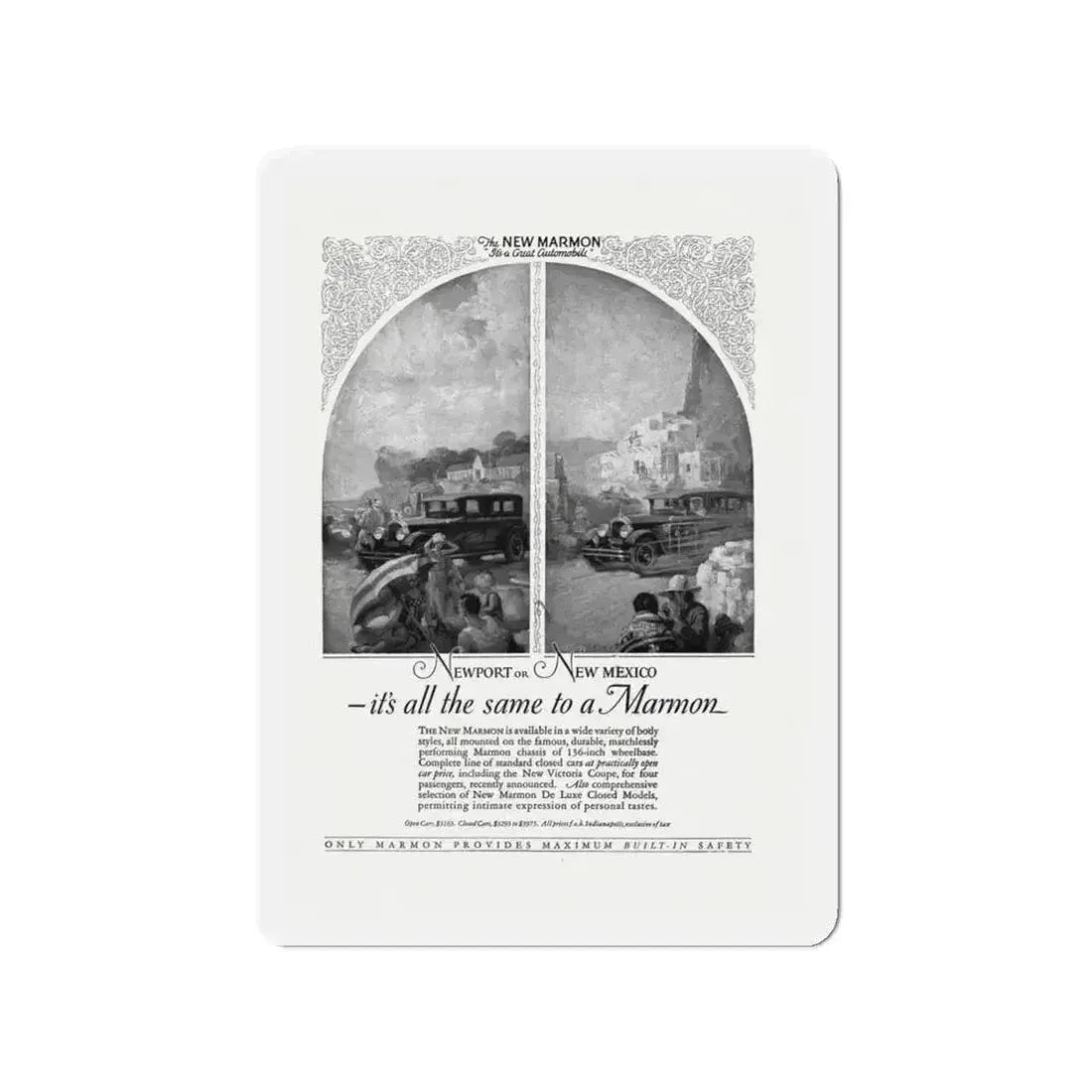 Marmon Automobile ad, The Golden Book Magazine, September 1925 (Magazine Illustration) Refrigerator Magnet 3 Inch - The Sticker Space