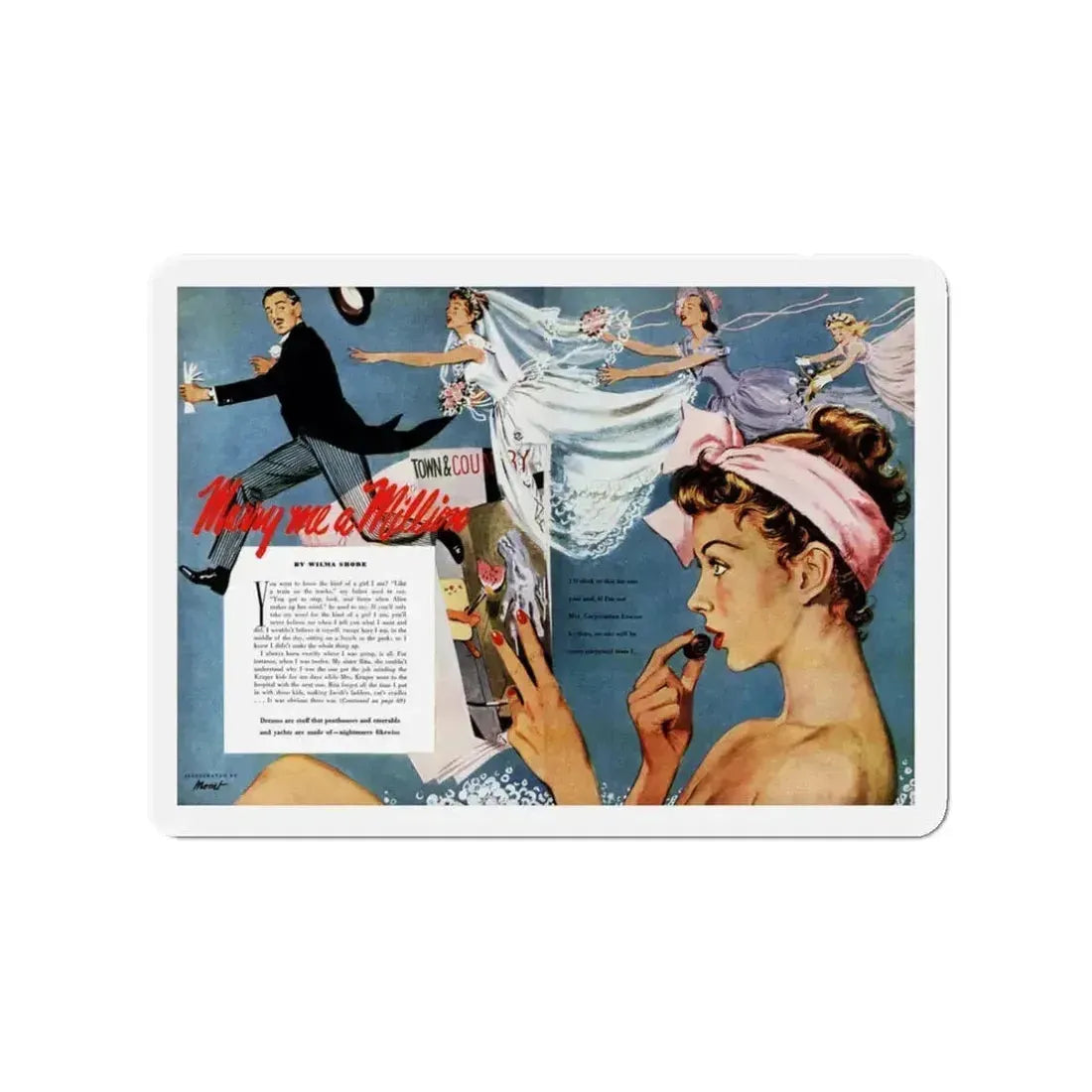 Marry Me a Million, Cosmopolitan, February 1949 (Magazine Illustration) Refrigerator Magnet 3 Inch - The Sticker Space