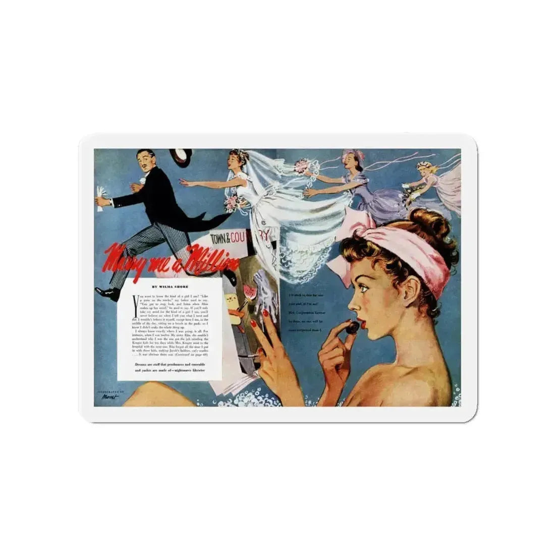 Marry Me a Million, Cosmopolitan, February 1949 (Magazine Illustration) Refrigerator Magnet 4 Inch - The Sticker Space