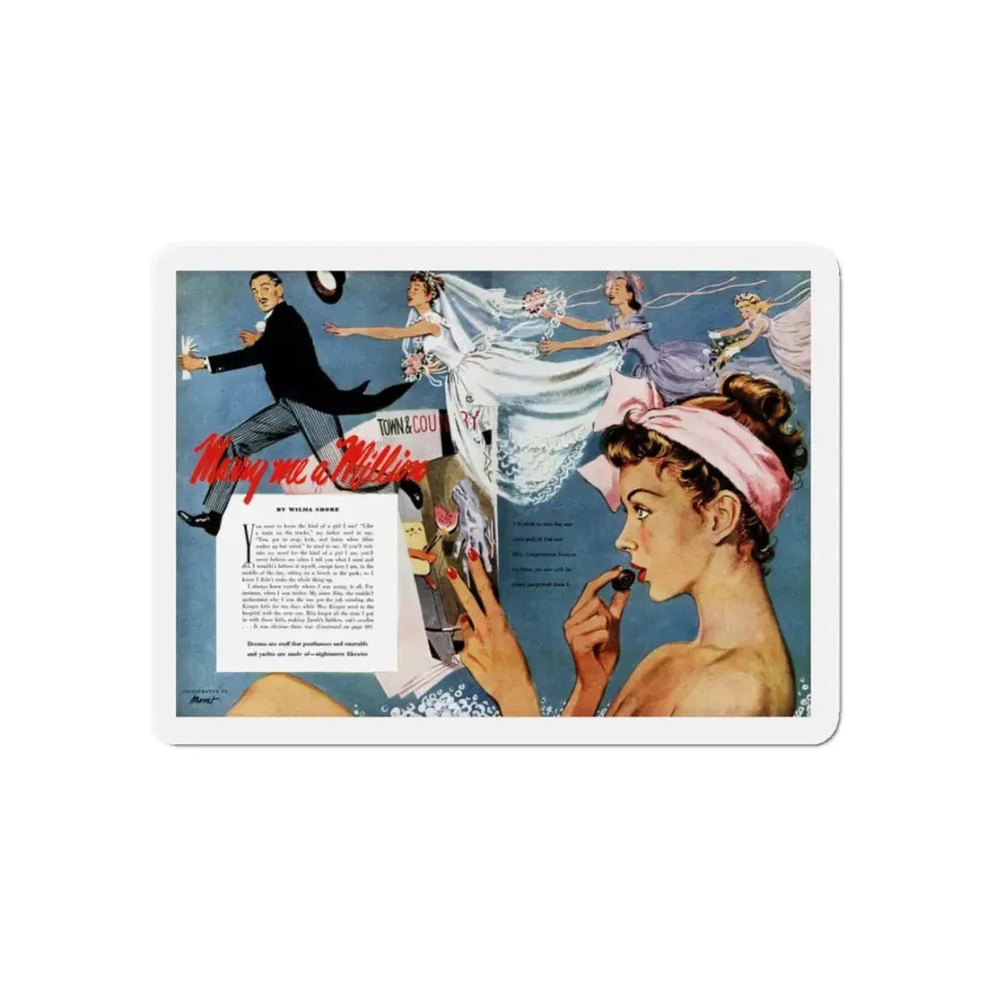 Marry Me a Million, Cosmopolitan, February 1949 (Magazine Illustration) Refrigerator Magnet - The Sticker Space