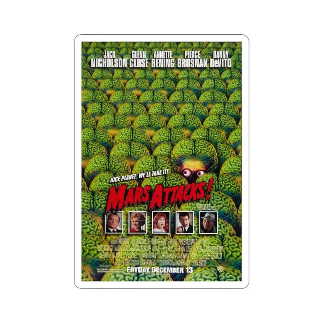 Mars Attacks 1996 Movie Poster STICKER Vinyl Die-Cut Decal 4 Inch - The Sticker Space