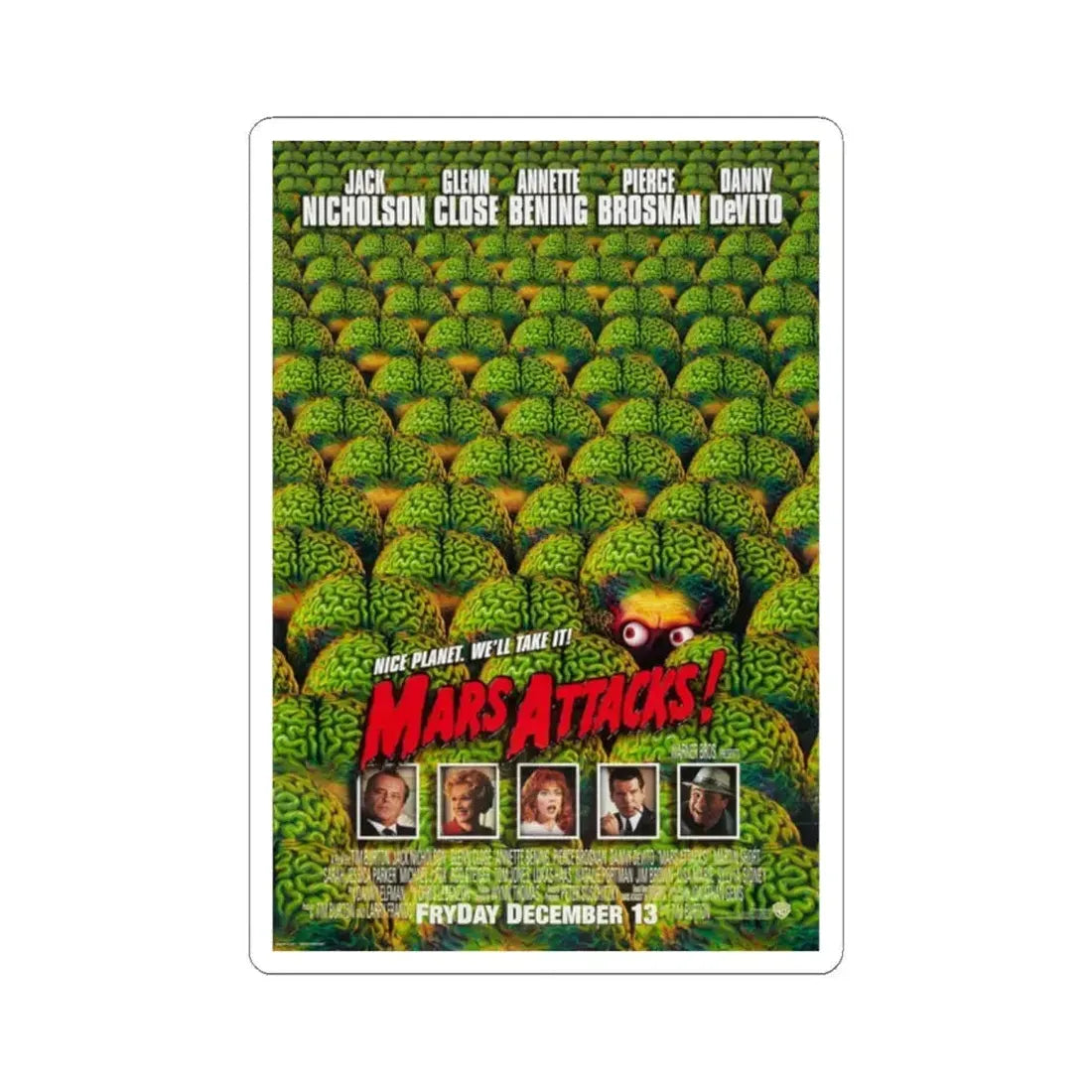 MARS ATTACKS! 1996 Movie Poster - STICKER Vinyl Kiss-Cut Decal 2 Inch White - The Sticker Space