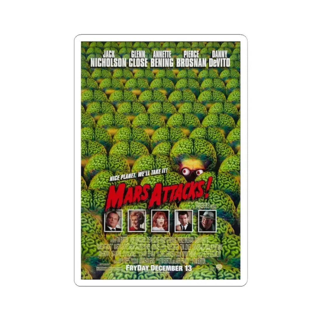 Mars Attacks 1996 Movie Poster - STICKER Vinyl Kiss-Cut Decal 2 Inch White - The Sticker Space