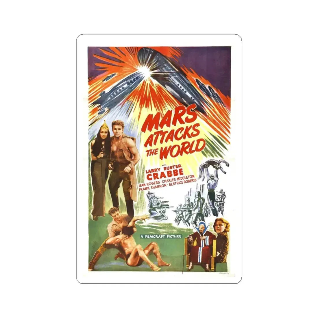 MARS ATTACKS THE WORLD 1938 Movie Poster - STICKER Vinyl Kiss-Cut Decal 6 Inch White - The Sticker Space