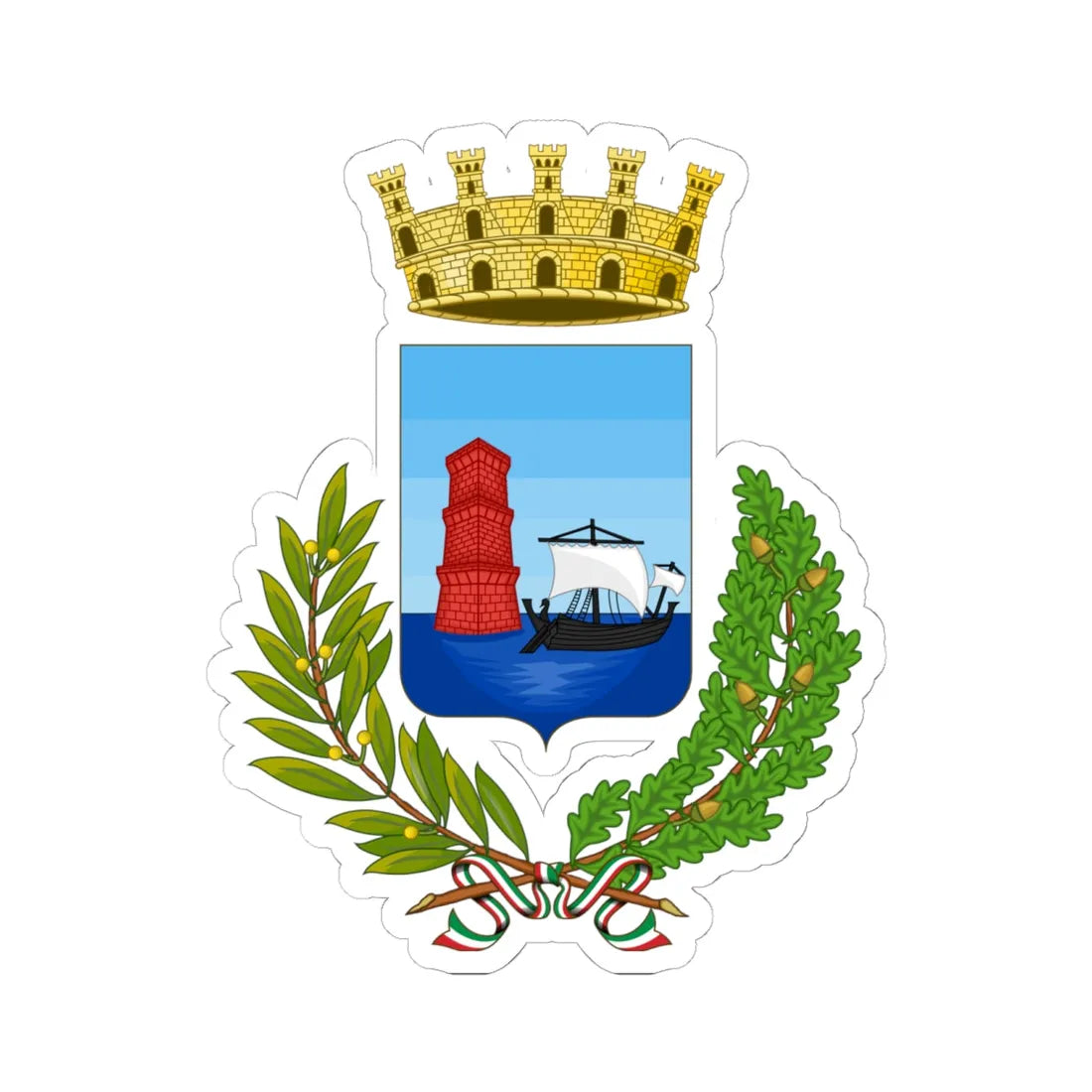 Martinsicuro-Stemma2 (Italy) (Coat of Arms) STICKER Vinyl Kiss-Cut Decal 6 Inch White - The Sticker Space