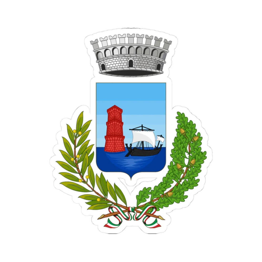 Martinsicuro-Stemma3 (Italy) (Coat of Arms) STICKER Vinyl Kiss-Cut Decal 3 Inch White - The Sticker Space