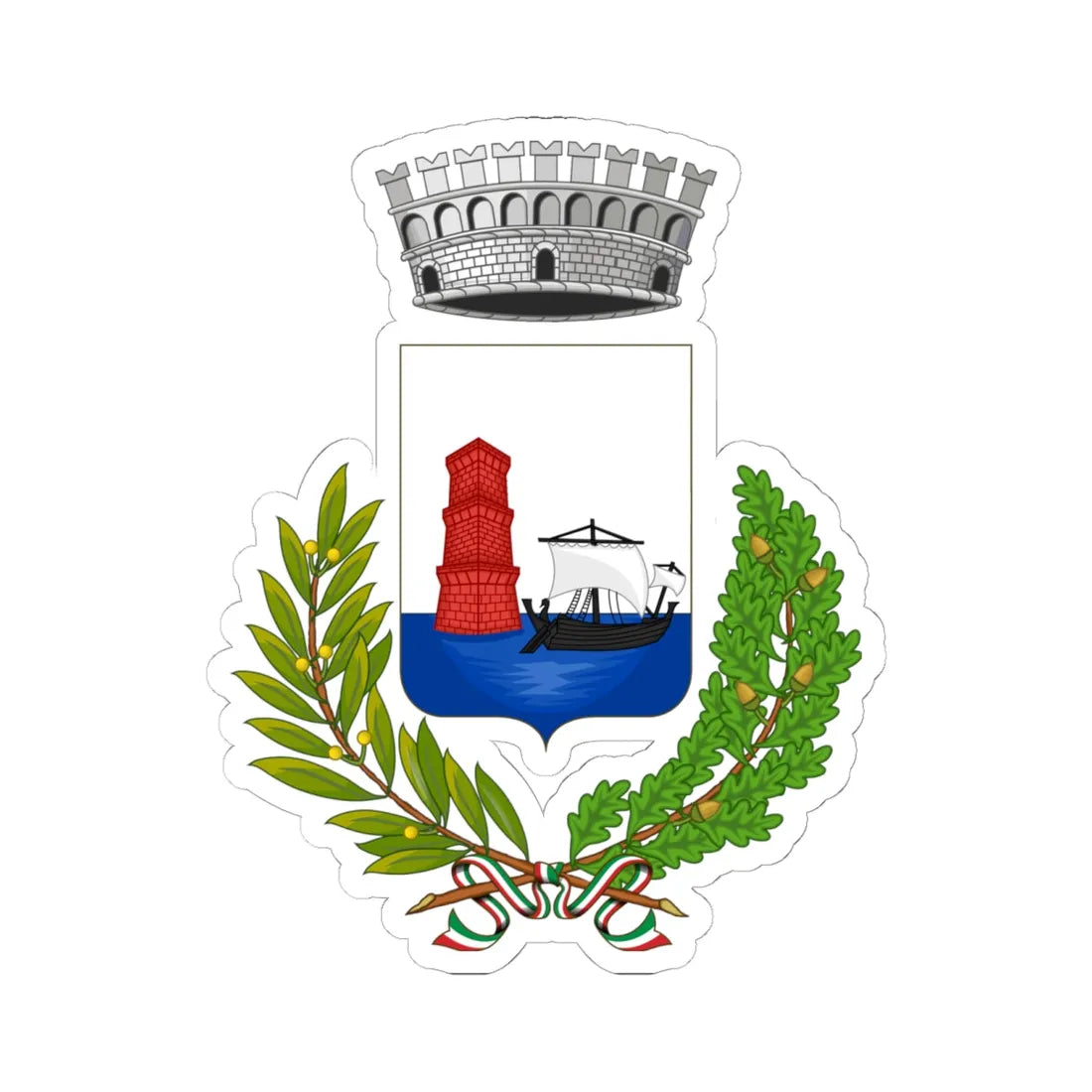 Martinsicuro-Stemma4 (Italy) (Coat of Arms) STICKER Vinyl Kiss-Cut Decal 6 Inch White - The Sticker Space