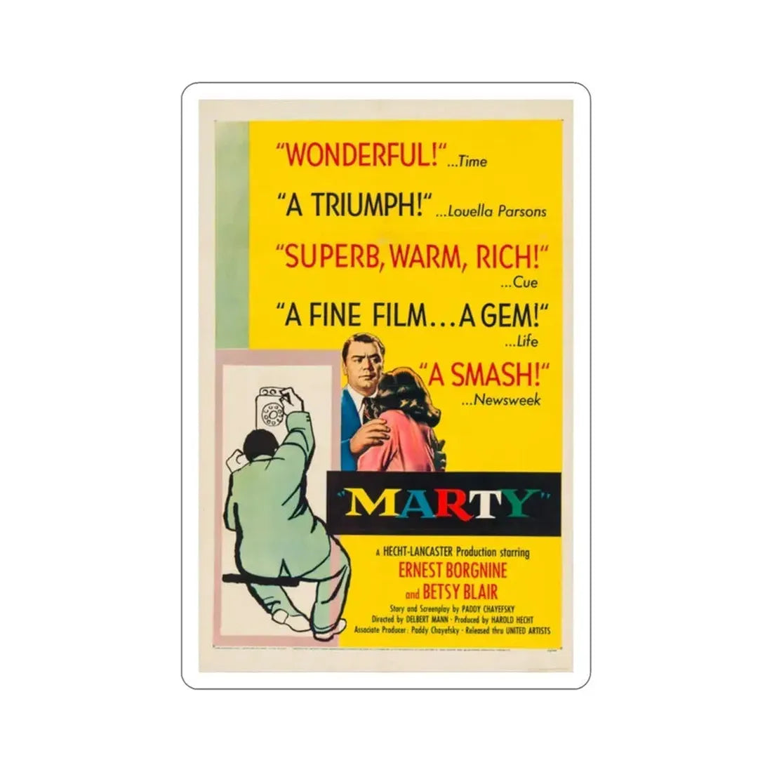 Marty 1955 Movie Poster STICKER Vinyl Die-Cut Decal 2 Inch - The Sticker Space