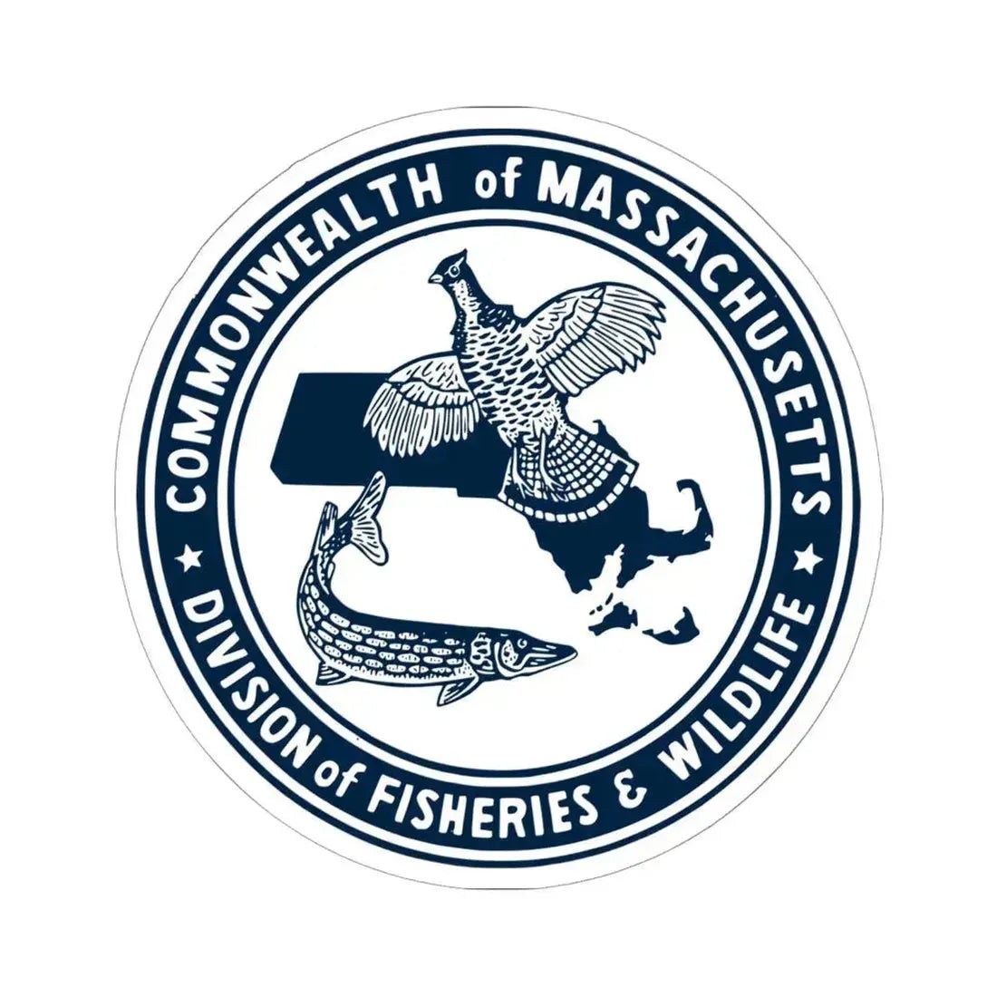 Massachusetts Fish and Wildlife - STICKER Vinyl Kiss-Cut Decal 6 Inch White - The Sticker Space